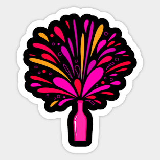 Pink Champagne Bottle Illustration Sticker